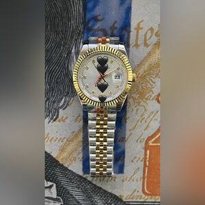 Men’s Luxury Style Automatic Steel Watch Two Tone Silver Dial Diamonds 41mm